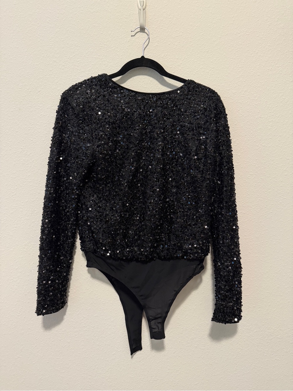 Flying Tomato Black Sequin Long-Sleeve Bodysuit